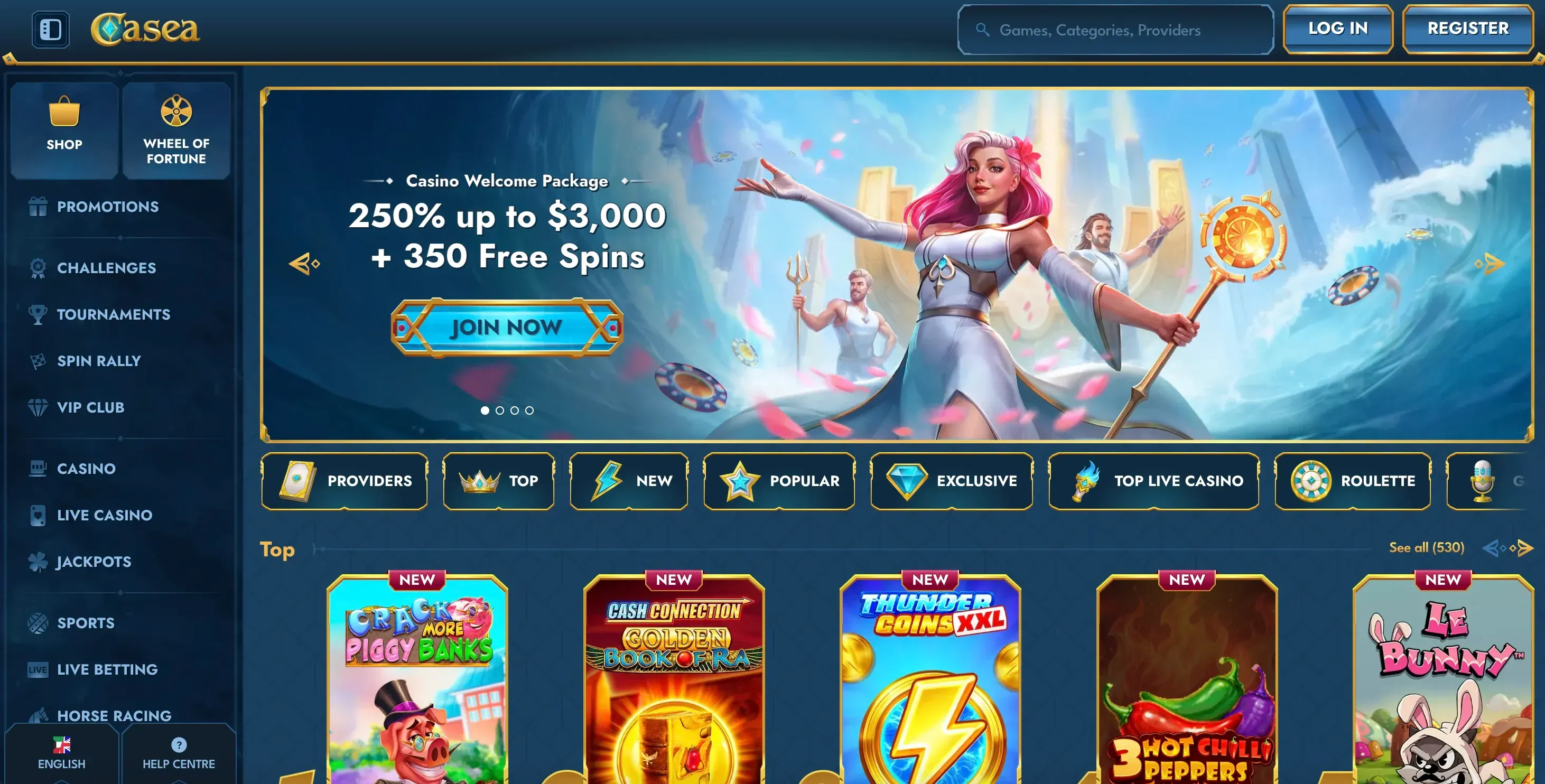 Homepage of Casea casino